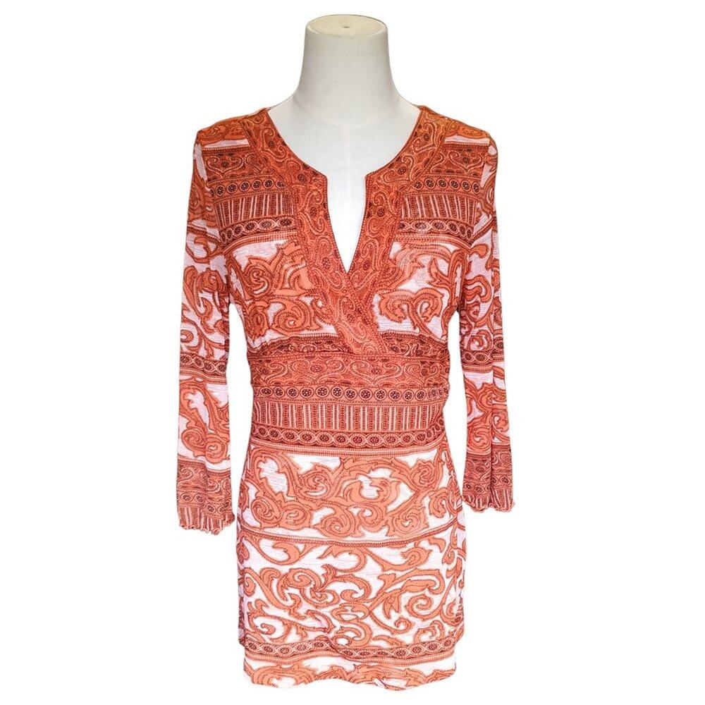I.N.C. International Concepts Orange/White Tunic Top